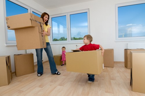 Packed boxes ready for house removals in Thamesmead